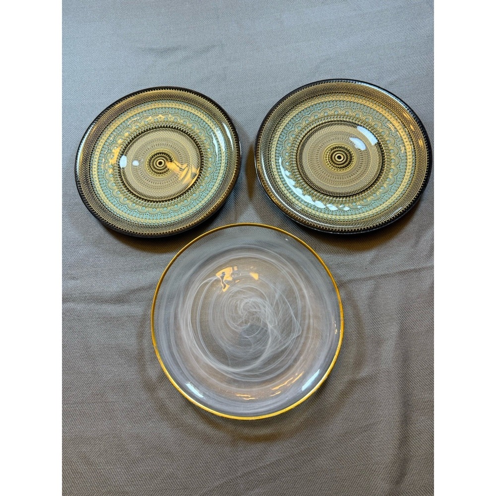 Art Of The Table Teal Gold Black Handmade Turkish Plate Set Of 2 + Extra Plate
